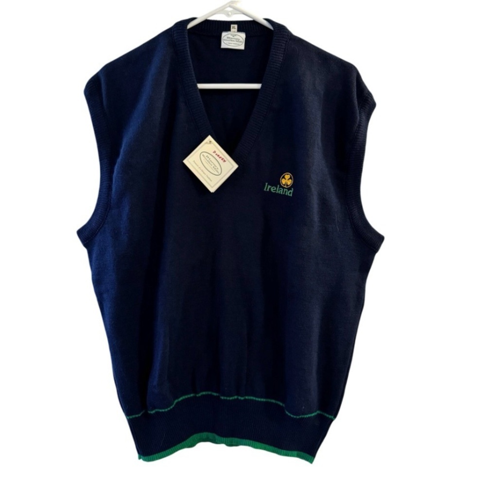 NWT Vintage Blarney Woollen Mills Ireland  Made Men’s Knit Vest Sweater Blue XL
